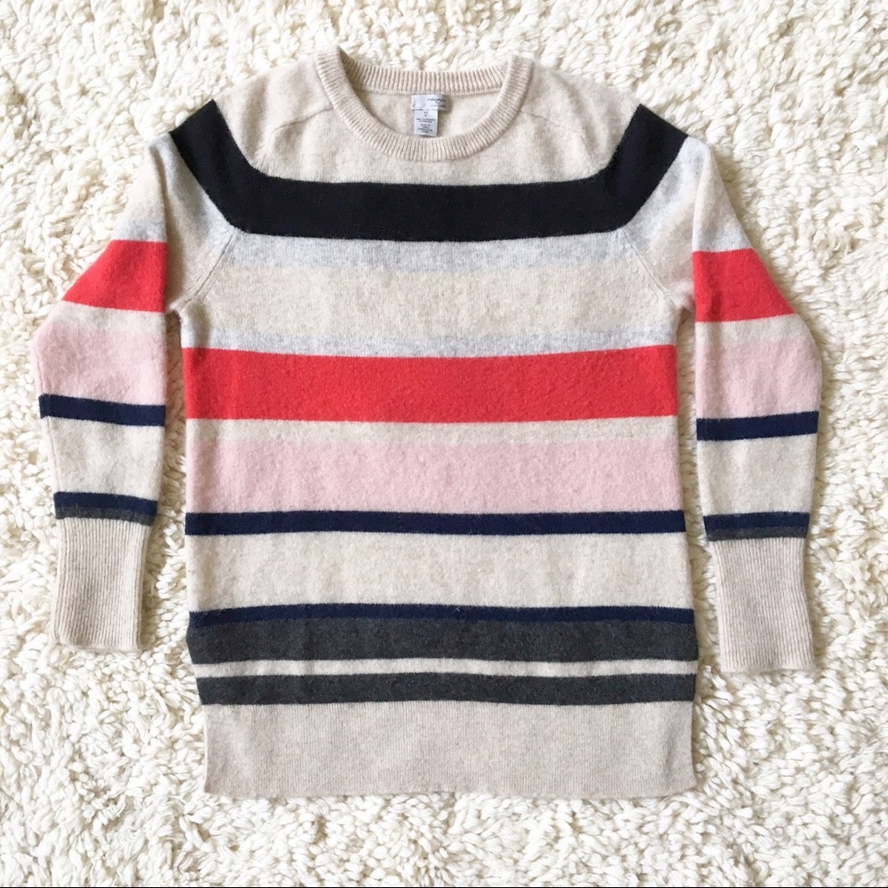 Halogen 100% Cashmere Crew Neck Striped Sweater
